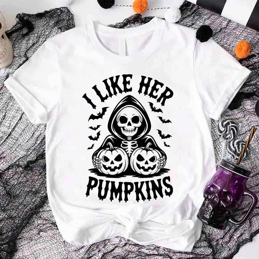 I Like Her Pumpkins & His Broomstick Shirts | Funny Matching Halloween Couple T-Shirts
